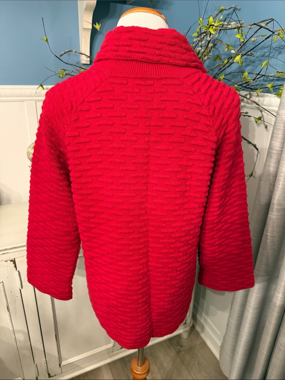 JM Collection Red Textured Button Front Coatigan - Picture 3 of 4